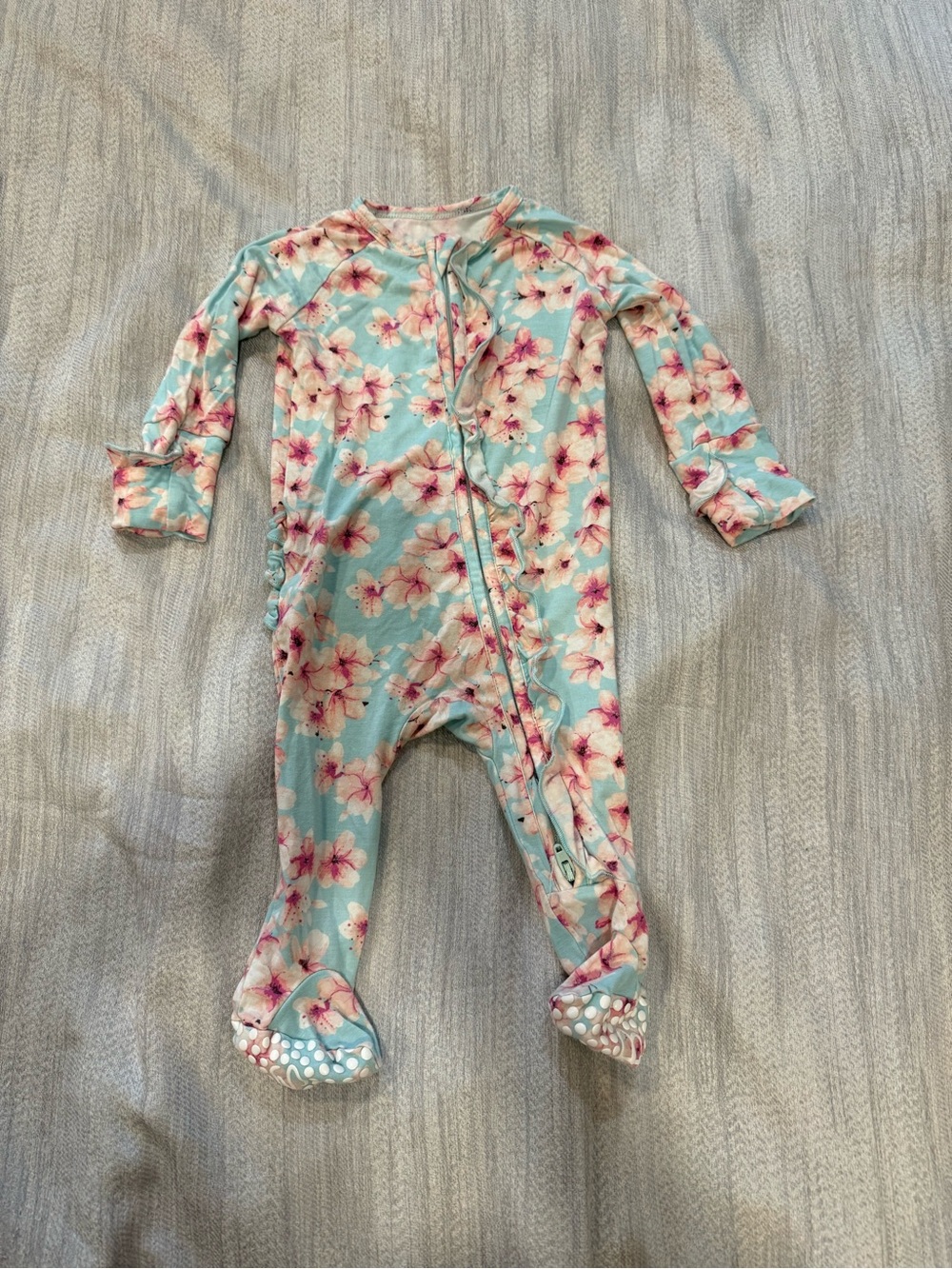 Floral Footed Baby Pajamas - Light Blue with Pink Flowers